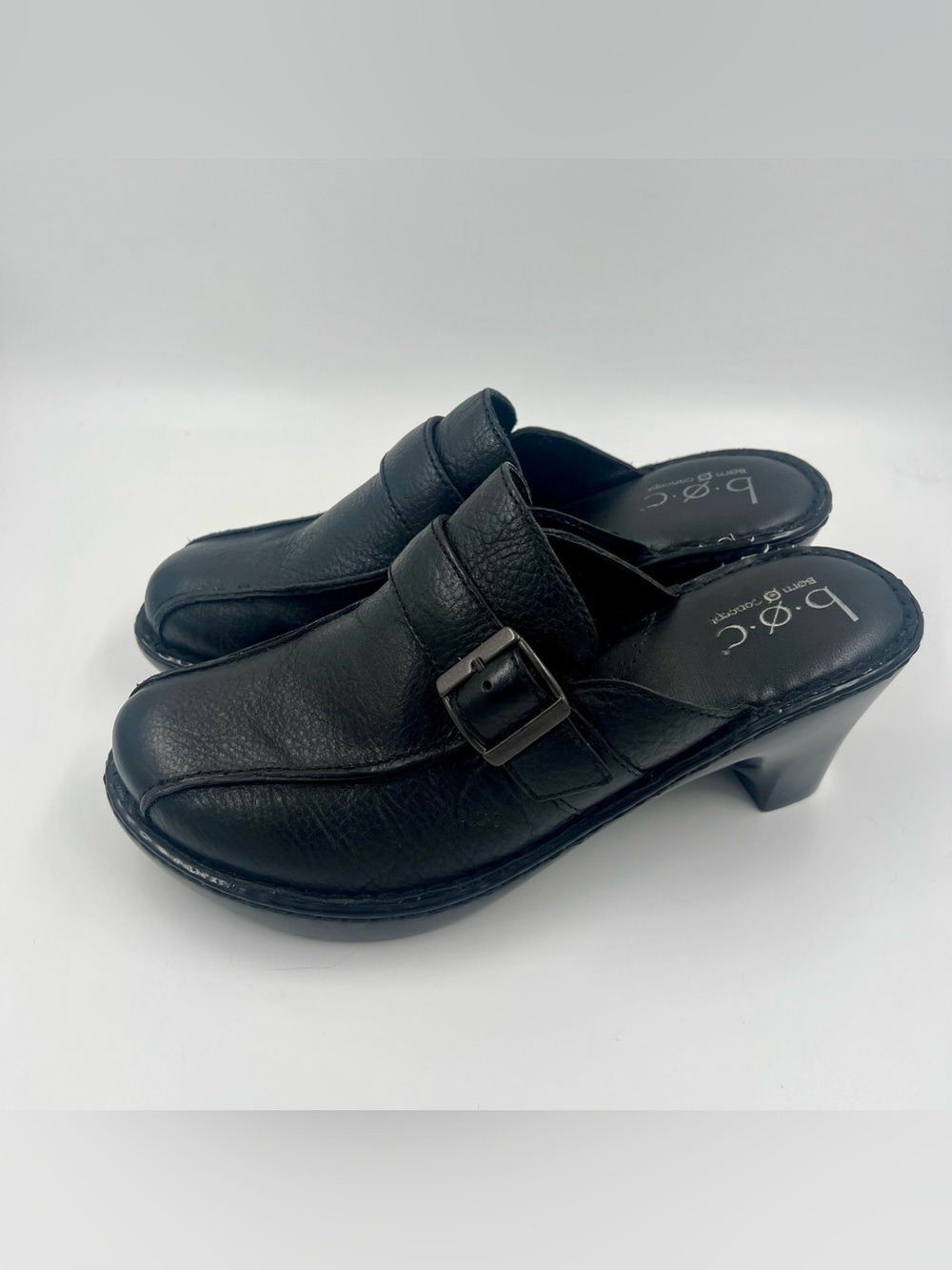 B.O.C.‎ By Born Leather Platform Clogs Black 10 Slip-On Block Heel Mules Wedges